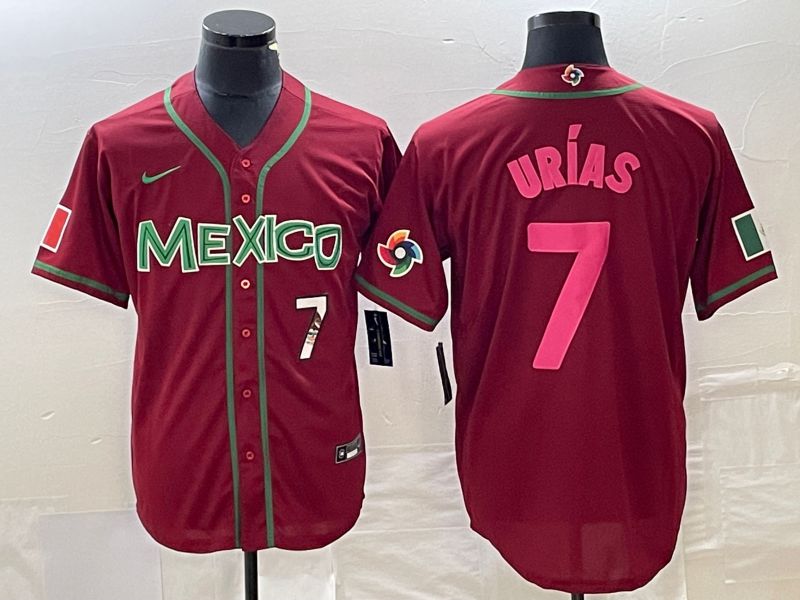 Men 2023 World Cub Mexico #7 Urias Red pink Nike MLB Jersey11